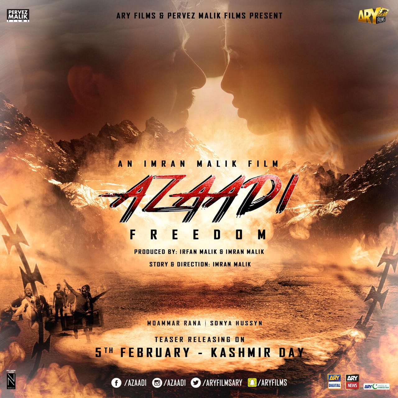 press-release-moammar-rana-and-sonya-hussyn-starrer-azaadi-teaser-is-set-to-release-on-5th-february-2017